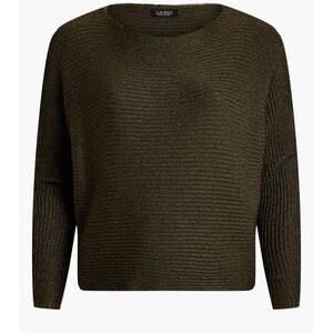 Lauren Ralph Lauren Metallic Green Rib-Knit Boat-Neck Dolman Sweater